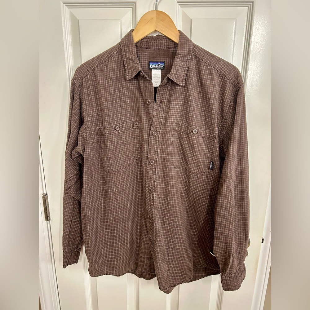 Patagonia Organic Cotton Brown Gold Plaid Flannel Long Sleeve Collared Shirt Med